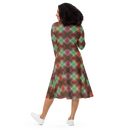 Product name: Recursia Argyle Rewired I Long Sleeve Midi Dress. Keywords: Print: Argyle Rewired, Clothing, Long Sleeve Midi Dress, Women's Clothing
