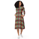 Product name: Recursia Argyle Rewired I Long Sleeve Midi Dress. Keywords: Print: Argyle Rewired, Clothing, Long Sleeve Midi Dress, Women's Clothing