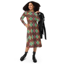 Product name: Recursia Argyle Rewired I Long Sleeve Midi Dress. Keywords: Print: Argyle Rewired, Clothing, Long Sleeve Midi Dress, Women's Clothing