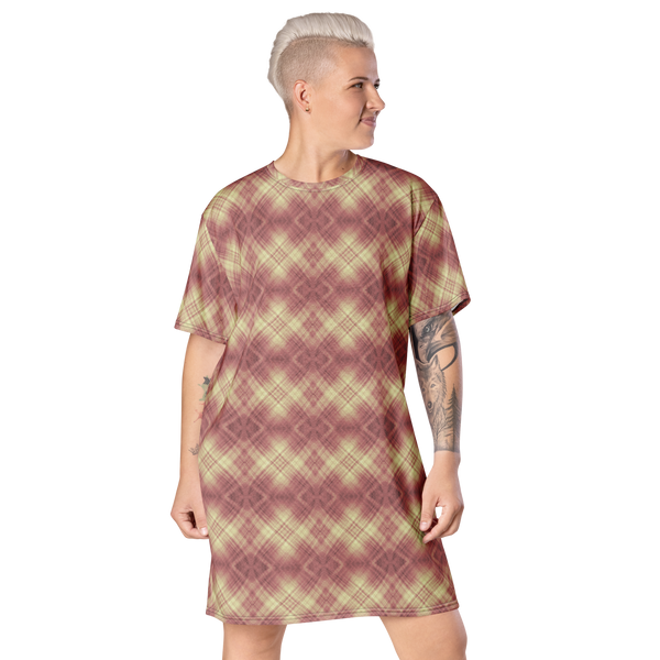 Product name: Recursia Argyle Rewired I T-Shirt Dress In Pink. Keywords: Print: Argyle Rewired, Clothing, T-Shirt Dress, Women's Clothing