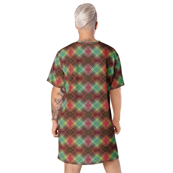 Product name: Recursia Argyle Rewired I T-Shirt Dress. Keywords: Print: Argyle Rewired, Clothing, T-Shirt Dress, Women's Clothing