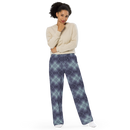 Product name: Recursia Argyle Rewired I Women's Wide Leg Pants In Blue. Keywords: Print: Argyle Rewired, Women's Wide Leg Pants