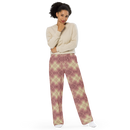 Product name: Recursia Argyle Rewired I Women's Wide Leg Pants In Pink. Keywords: Print: Argyle Rewired, Women's Wide Leg Pants