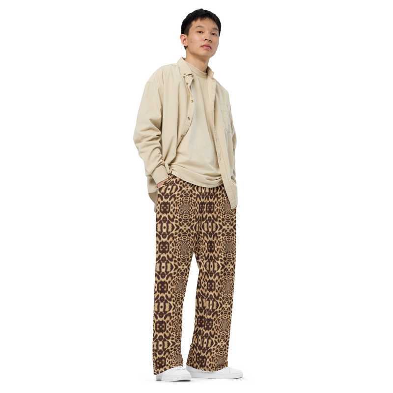 Product name: Recursia Contemplative Jaguar II Men's Wide Leg Pants. Keywords: Print: Contemplative Jaguar, Men's Clothing, Men's Wide Leg Pants