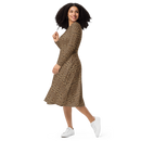 Product name: Recursia Contemplative Jaguar I Long Sleeve Midi Dress. Keywords: Clothing, Print: Contemplative Jaguar, Long Sleeve Midi Dress, Women's Clothing