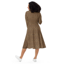 Product name: Recursia Contemplative Jaguar I Long Sleeve Midi Dress. Keywords: Clothing, Print: Contemplative Jaguar, Long Sleeve Midi Dress, Women's Clothing
