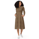 Product name: Recursia Contemplative Jaguar I Long Sleeve Midi Dress. Keywords: Clothing, Print: Contemplative Jaguar, Long Sleeve Midi Dress, Women's Clothing