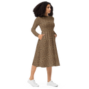 Product name: Recursia Contemplative Jaguar I Long Sleeve Midi Dress. Keywords: Clothing, Print: Contemplative Jaguar, Long Sleeve Midi Dress, Women's Clothing