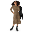 Product name: Recursia Contemplative Jaguar I Long Sleeve Midi Dress. Keywords: Clothing, Print: Contemplative Jaguar, Long Sleeve Midi Dress, Women's Clothing