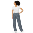 Product name: Recursia Contemplative Jaguar I Women's Wide Leg Pants In Blue. Keywords: Print: Contemplative Jaguar, Women's Wide Leg Pants