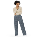 Product name: Recursia Contemplative Jaguar I Women's Wide Leg Pants In Blue. Keywords: Print: Contemplative Jaguar, Women's Wide Leg Pants