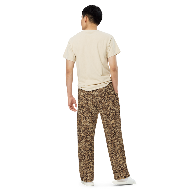Product name: Recursia Contemplative Jaguar Men's Wide Leg Pants. Keywords: Print: Contemplative Jaguar, Men's Clothing, Men's Wide Leg Pants