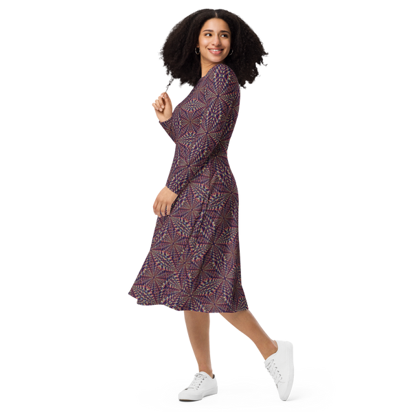 Product name: Recursia Fabrique Unknown II Long Sleeve Midi Dress. Keywords: Clothing, Print: Fabrique Unknown, Long Sleeve Midi Dress, Women's Clothing