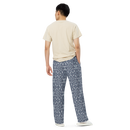 Product name: Recursia Lotus Light Men's Wide Leg Pants In Blue. Keywords: Print: Lotus Light, Men's Clothing, Men's Wide Leg Pants