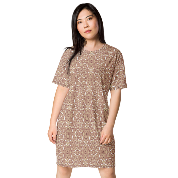 Product name: Recursia Lotus Light T-Shirt Dress In Pink. Keywords: Clothing, Print: Lotus Light, T-Shirt Dress, Women's Clothing