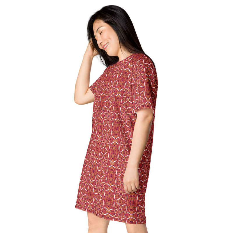 Product name: Recursia Lotus Light T-Shirt Dress. Keywords: Clothing, Print: Lotus Light, T-Shirt Dress, Women's Clothing