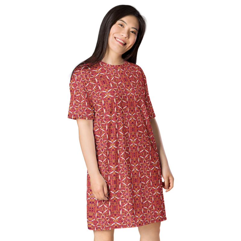 Product name: Recursia Lotus Light T-Shirt Dress. Keywords: Clothing, Print: Lotus Light, T-Shirt Dress, Women's Clothing