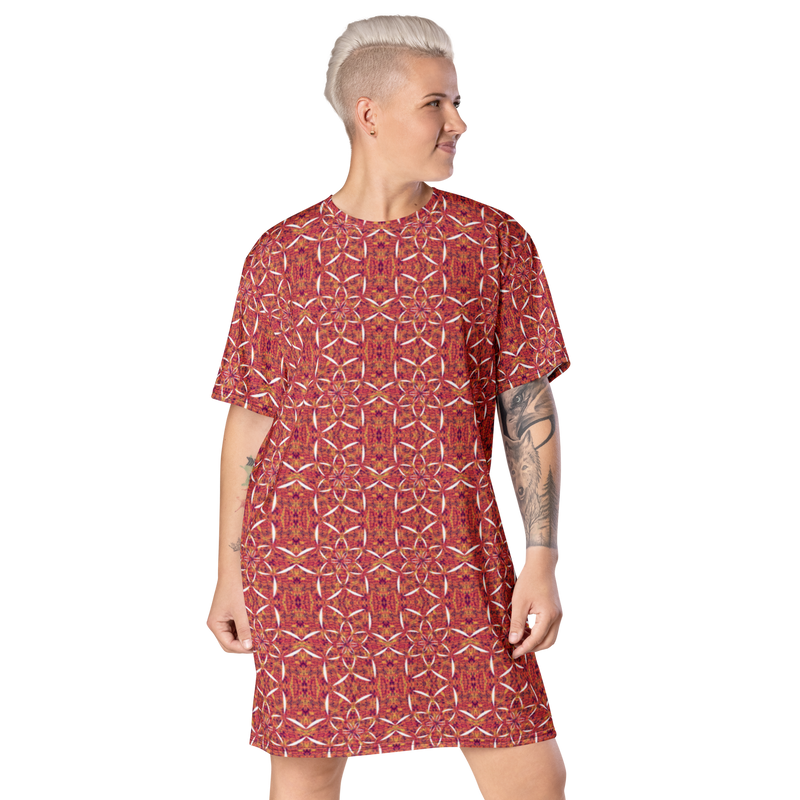 Product name: Recursia Lotus Light T-Shirt Dress. Keywords: Clothing, Print: Lotus Light, T-Shirt Dress, Women's Clothing