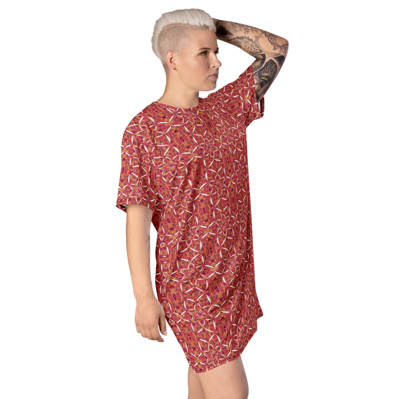 Product name: Recursia Lotus Light T-Shirt Dress. Keywords: Clothing, Print: Lotus Light, T-Shirt Dress, Women's Clothing