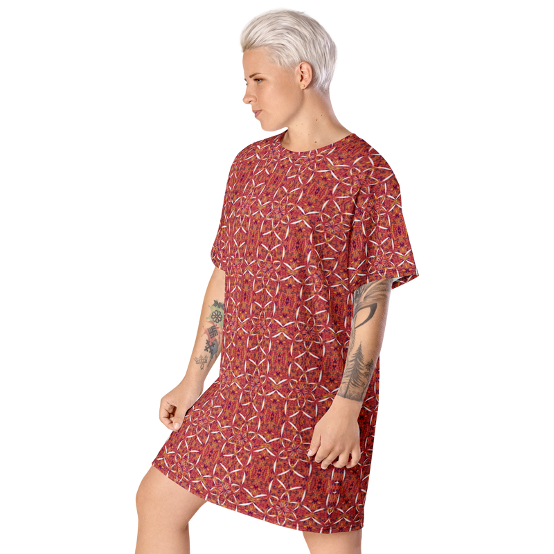 Product name: Recursia Lotus Light T-Shirt Dress. Keywords: Clothing, Print: Lotus Light, T-Shirt Dress, Women's Clothing
