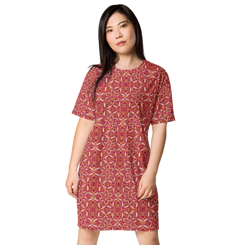 Product name: Recursia Lotus Light T-Shirt Dress. Keywords: Clothing, Print: Lotus Light, T-Shirt Dress, Women's Clothing