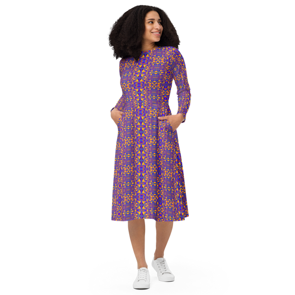 Product name: Recursia Mind Gem III Long Sleeve Midi Dress. Keywords: Clothing, Long Sleeve Midi Dress, Print: Mind Gem, Women's Clothing