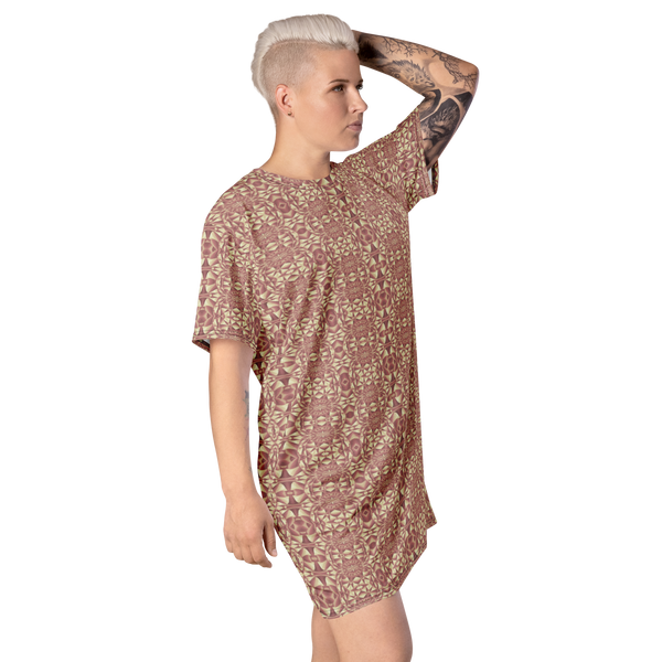 Product name: Recursia Mind Gem III T-Shirt Dress In Pink. Keywords: Clothing, Print: Mind Gem, T-Shirt Dress, Women's Clothing