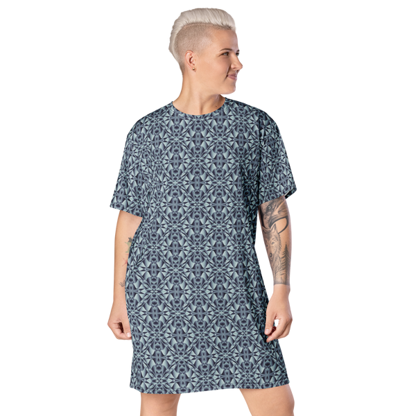 Product name: Recursia Mind Gem II T-Shirt Dress In Blue. Keywords: Clothing, Print: Mind Gem, T-Shirt Dress, Women's Clothing