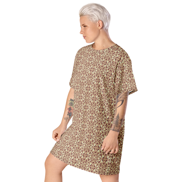Product name: Recursia Mind Gem II T-Shirt Dress In Pink. Keywords: Clothing, Print: Mind Gem, T-Shirt Dress, Women's Clothing