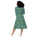 Product name: Recursia Mind Gem I Long Sleeve Midi Dress. Keywords: Clothing, Long Sleeve Midi Dress, Print: Mind Gem, Women's Clothing