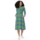 Product name: Recursia Mind Gem I Long Sleeve Midi Dress. Keywords: Clothing, Long Sleeve Midi Dress, Print: Mind Gem, Women's Clothing