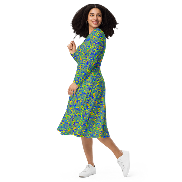 Product name: Recursia Mind Gem Long Sleeve Midi Dress. Keywords: Clothing, Long Sleeve Midi Dress, Print: Mind Gem, Women's Clothing