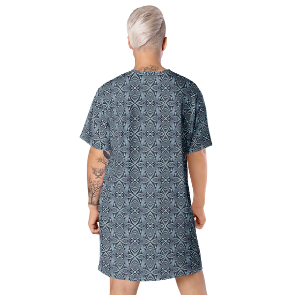 Product name: Recursia Mind Gem T-Shirt Dress In Blue. Keywords: Clothing, Print: Mind Gem, T-Shirt Dress, Women's Clothing
