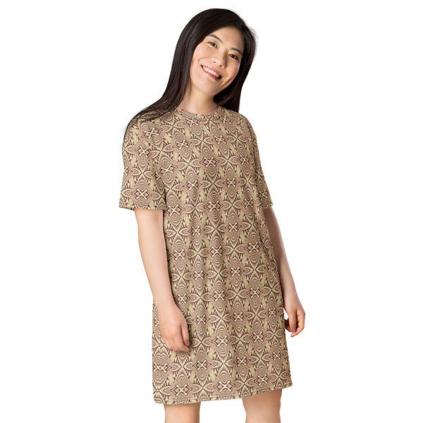 Product name: Recursia Mind Gem T-Shirt Dress In Pink. Keywords: Clothing, Print: Mind Gem, T-Shirt Dress, Women's Clothing