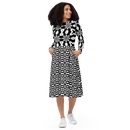 Product name: Recursia Modern Moiré III Long Sleeve Midi Dress. Keywords: Clothing, Long Sleeve Midi Dress, Print: Modern Moiré, Women's Clothing