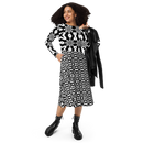Product name: Recursia Modern Moiré III Long Sleeve Midi Dress. Keywords: Clothing, Long Sleeve Midi Dress, Print: Modern Moiré, Women's Clothing
