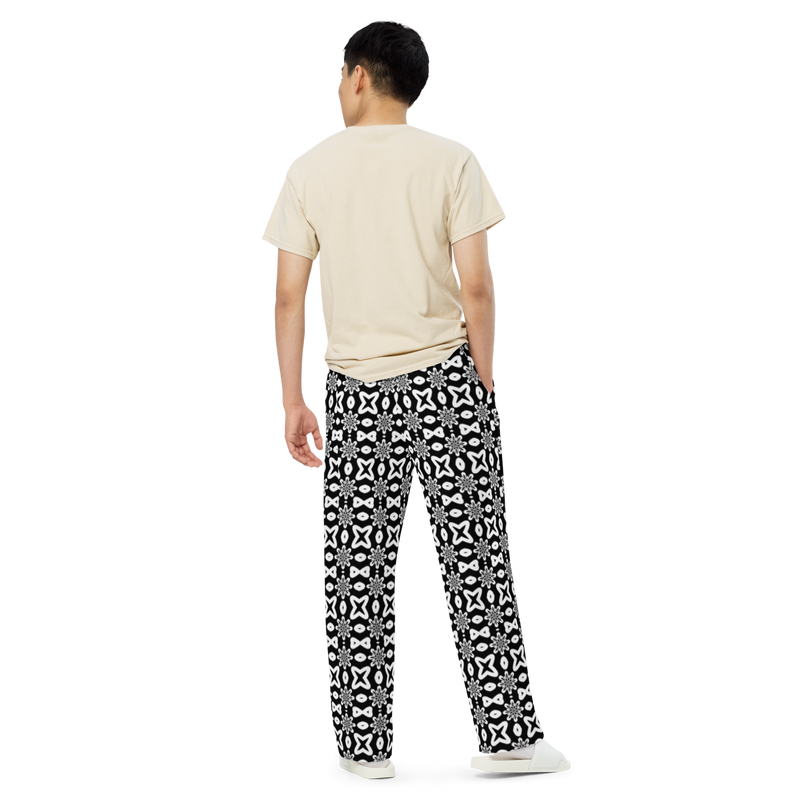 Product name: Recursia Modern Moiré III Men's Wide Leg Pants. Keywords: Men's Clothing, Men's Wide Leg Pants, Print: Modern Moiré