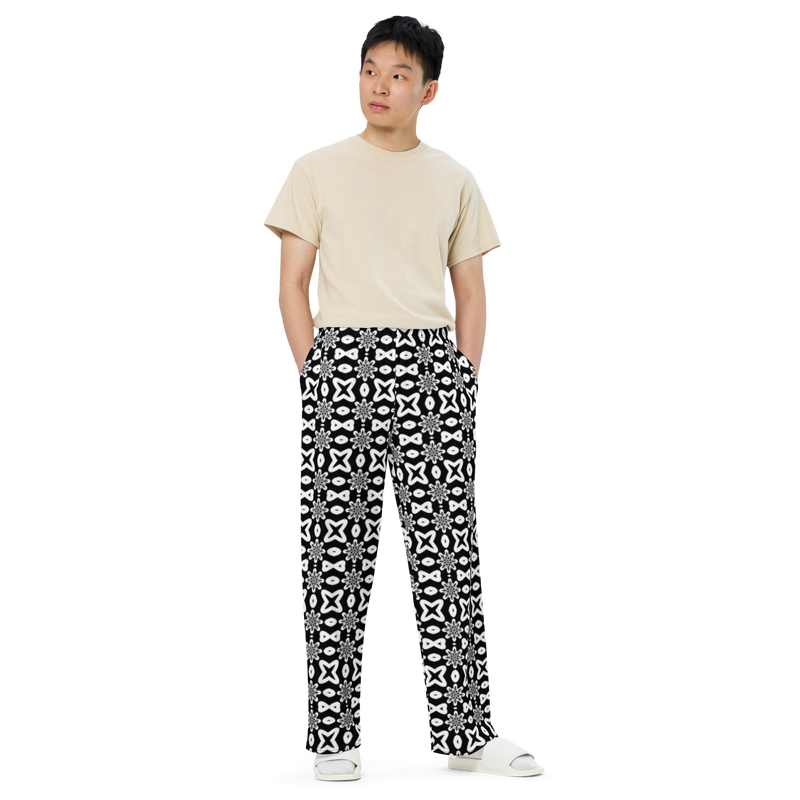 Product name: Recursia Modern Moiré III Men's Wide Leg Pants. Keywords: Men's Clothing, Men's Wide Leg Pants, Print: Modern Moiré