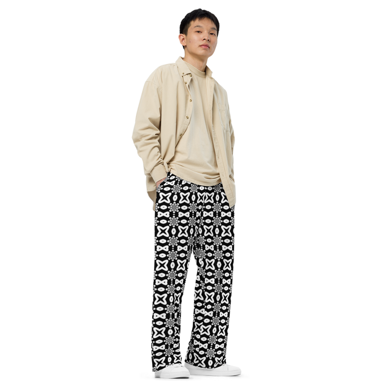 Product name: Recursia Modern Moiré III Men's Wide Leg Pants. Keywords: Men's Clothing, Men's Wide Leg Pants, Print: Modern Moiré