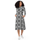 Product name: Recursia Modern Moiré II Long Sleeve Midi Dress. Keywords: Clothing, Long Sleeve Midi Dress, Print: Modern Moiré, Women's Clothing
