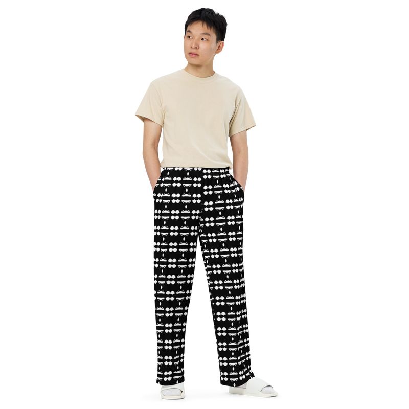 Product name: Recursia Modern Moiré IV Men's Wide Leg Pants. Keywords: Men's Clothing, Men's Wide Leg Pants, Print: Modern Moiré