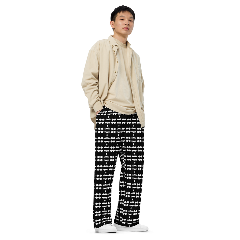 Product name: Recursia Modern Moiré IV Men's Wide Leg Pants. Keywords: Men's Clothing, Men's Wide Leg Pants, Print: Modern Moiré