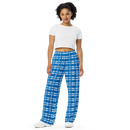 Product name: Recursia Modern Moiré IV Women's Wide Leg Pants In Blue. Keywords: Print: Modern Moiré, Women's Wide Leg Pants