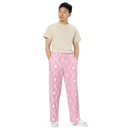 Product name: Recursia Modern Moiré I Men's Wide Leg Pants In Pink. Keywords: Men's Clothing, Men's Wide Leg Pants, Print: Modern Moiré
