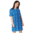 Product name: Recursia Modern Moiré I T-Shirt Dress In Blue. Keywords: Clothing, Print: Modern Moiré, T-Shirt Dress, Women's Clothing