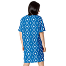 Product name: Recursia Modern Moiré I T-Shirt Dress In Blue. Keywords: Clothing, Print: Modern Moiré, T-Shirt Dress, Women's Clothing