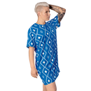 Product name: Recursia Modern Moiré I T-Shirt Dress In Blue. Keywords: Clothing, Print: Modern Moiré, T-Shirt Dress, Women's Clothing