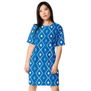 Product name: Recursia Modern Moiré I T-Shirt Dress In Blue. Keywords: Clothing, Print: Modern Moiré, T-Shirt Dress, Women's Clothing