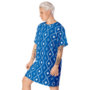 Product name: Recursia Modern Moiré I T-Shirt Dress In Blue. Keywords: Clothing, Print: Modern Moiré, T-Shirt Dress, Women's Clothing