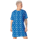 Product name: Recursia Modern Moiré I T-Shirt Dress In Blue. Keywords: Clothing, Print: Modern Moiré, T-Shirt Dress, Women's Clothing